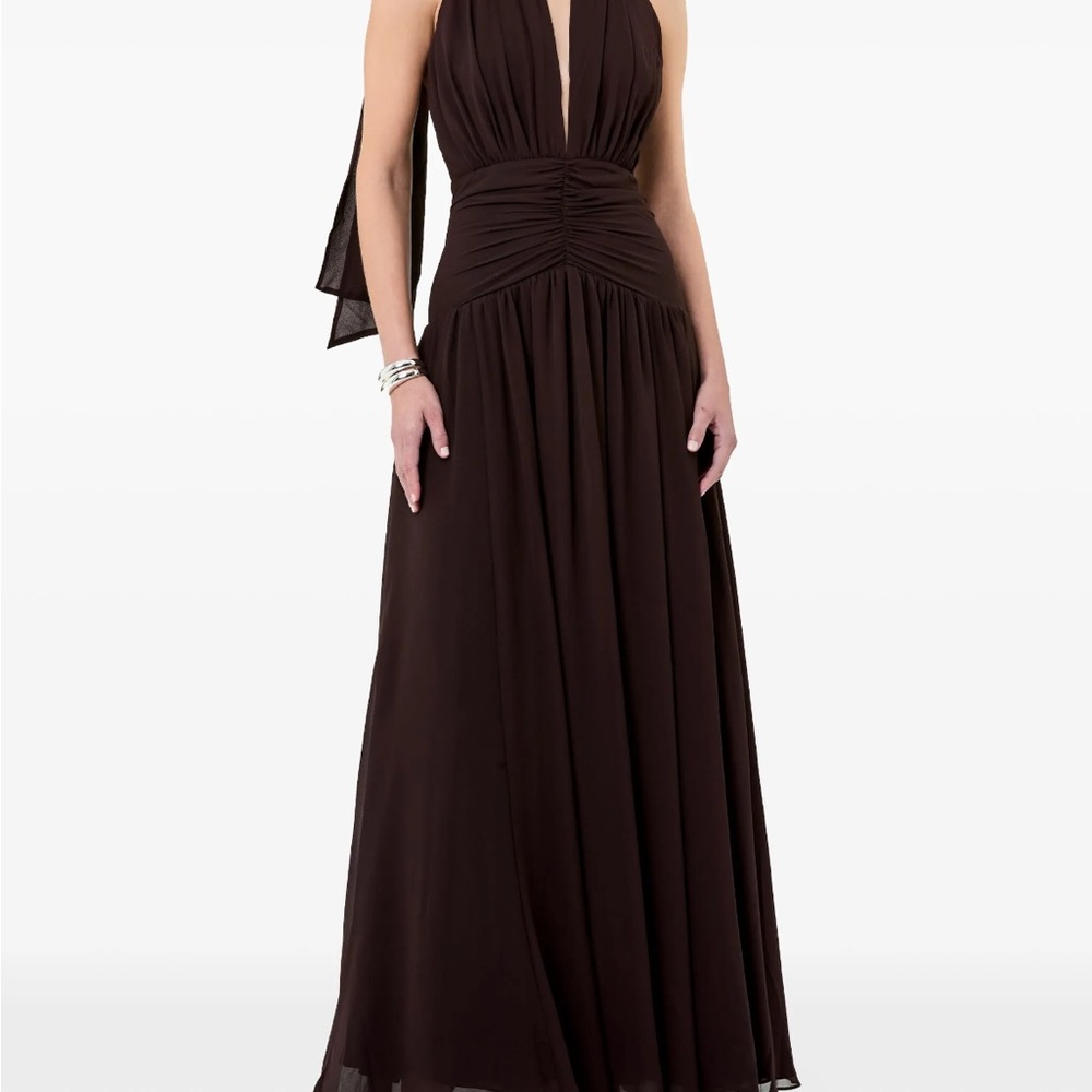 NICHOLAS Chocolate Backless Gown
